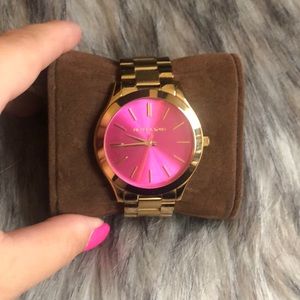 Michael Kors Slim Runway watch, Gold, pink face